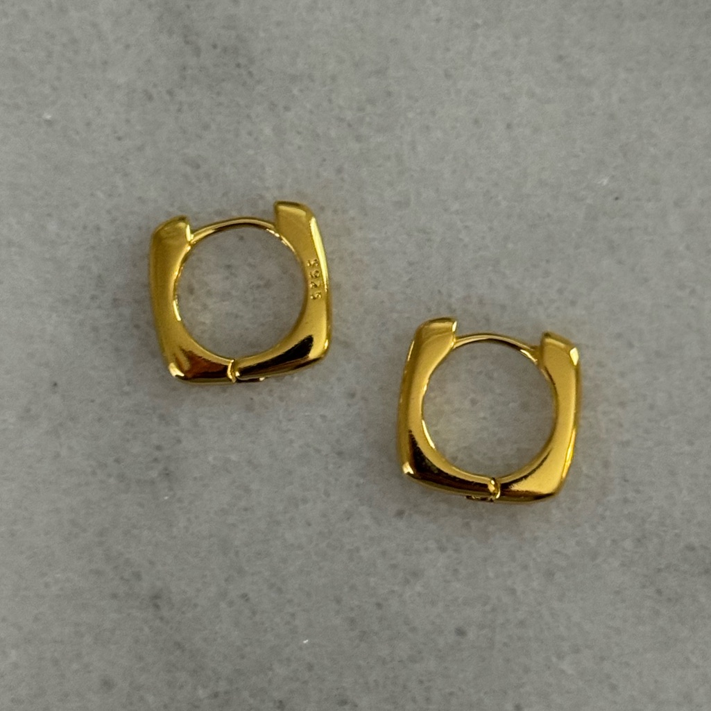 Gold Square Huggie Hoop Earrings Brand New
